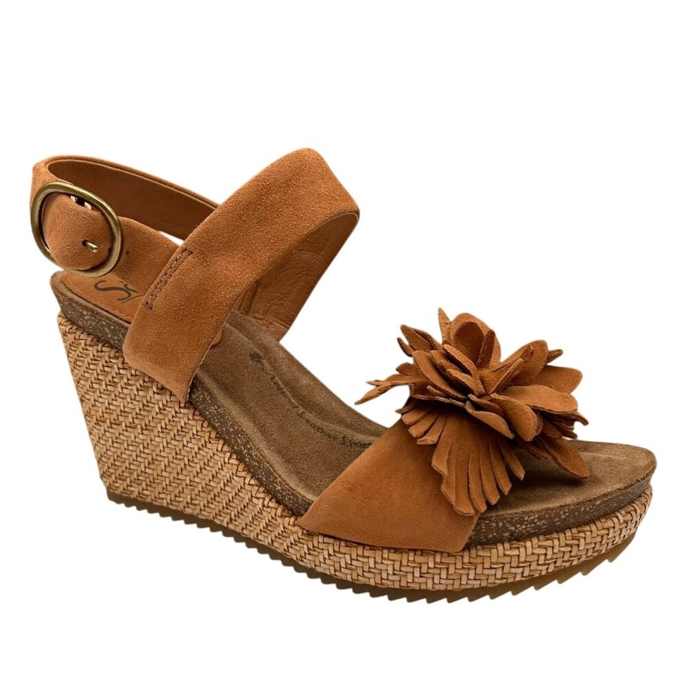 Sofft Cali Women's Wedge Suede Sandals Size 8 Brown Open‎ Toe Flower Blossom